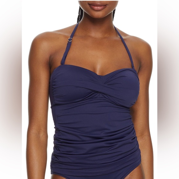 Anne Cole Navy Twist Top Tankini with high waisted bottoms, size medium - Picture 2 of 16